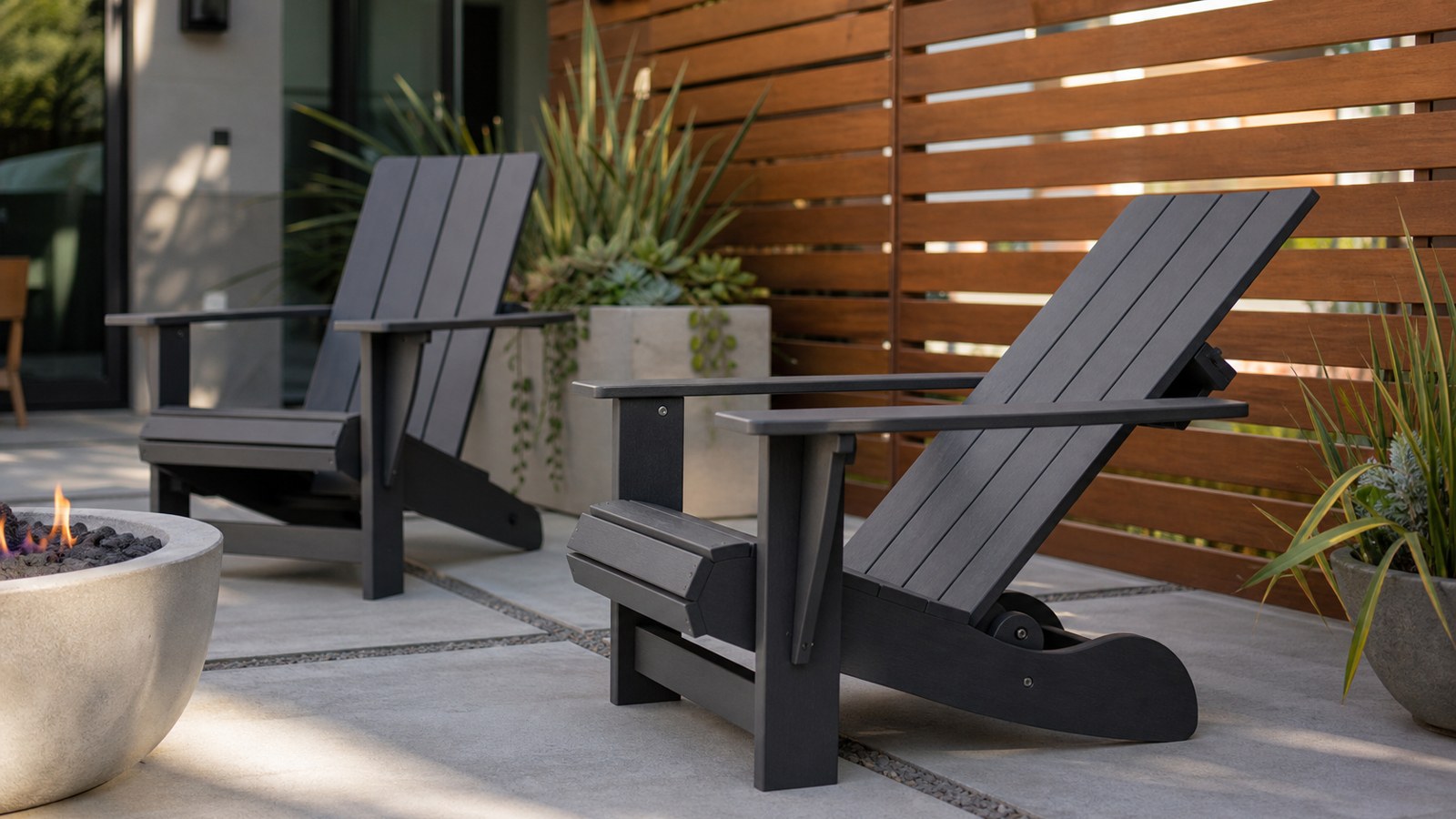 Modern reclining Adirondack chair on a clean contemporary patio