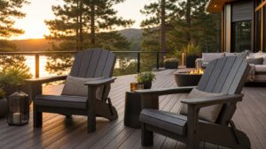 Oversized modern Adirondack chairs on a spacious contemporary deck