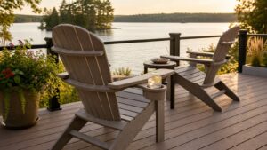 Polywood Adirondack chair with integrated cup holder on a patio lounge area