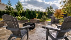 Weatherproof Adirondack chairs with cup holders after light rain